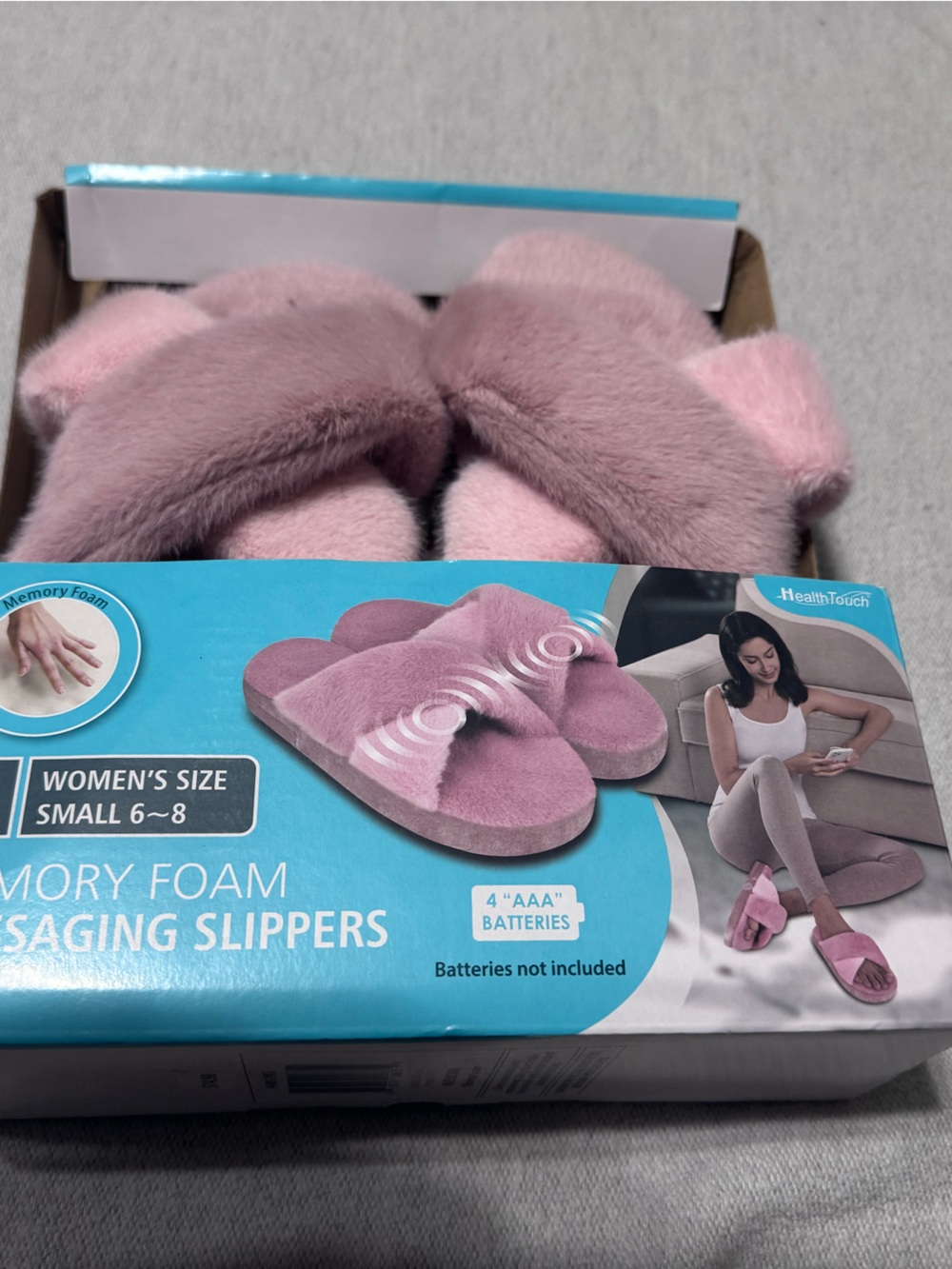 HealthTouch Pink Memory Foam Women's Slippers with Massage